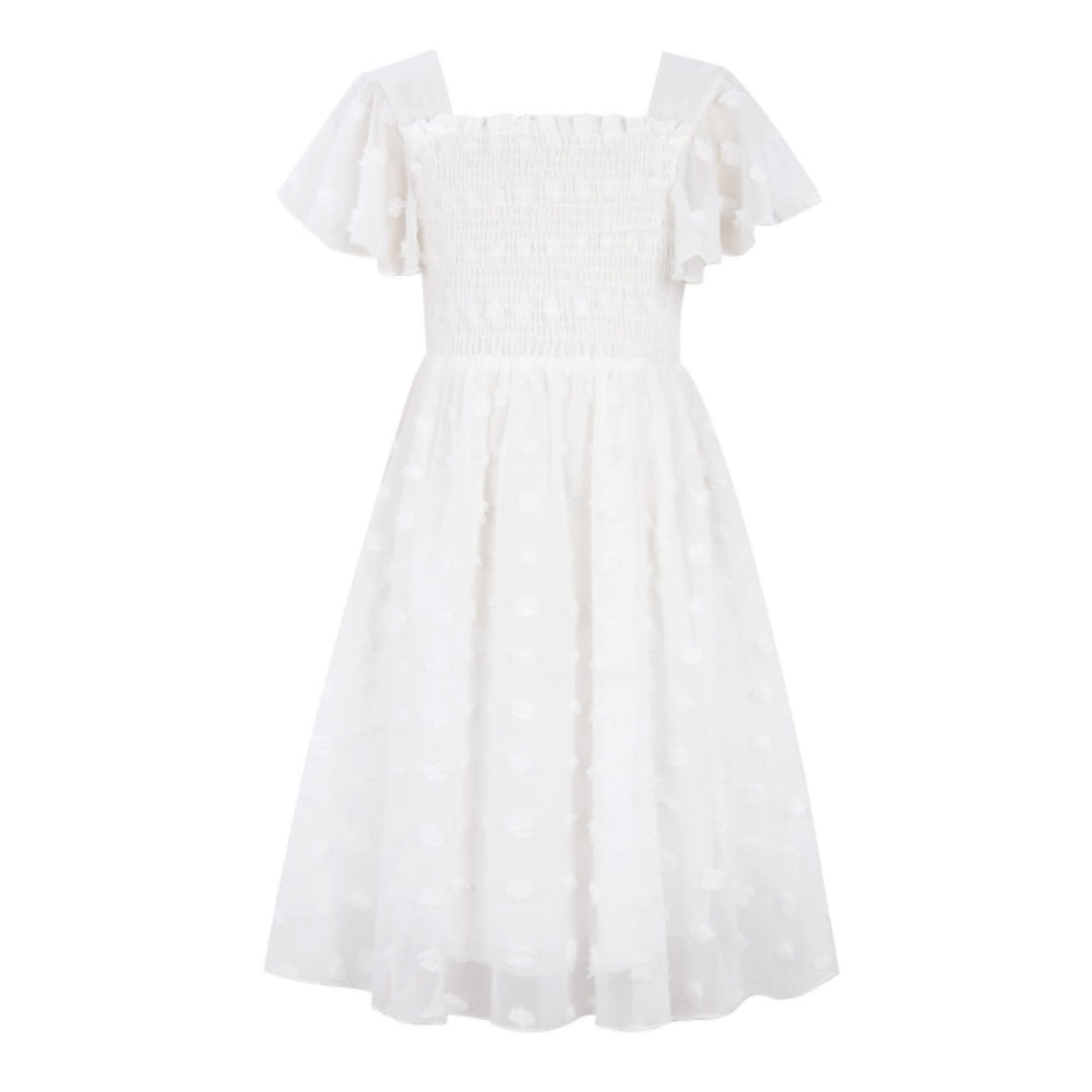 Aideaone Girls Chiffon Dress Flutter Ruffle Short Sleeve Kids Square Neck Frocks Purple 6-13Y