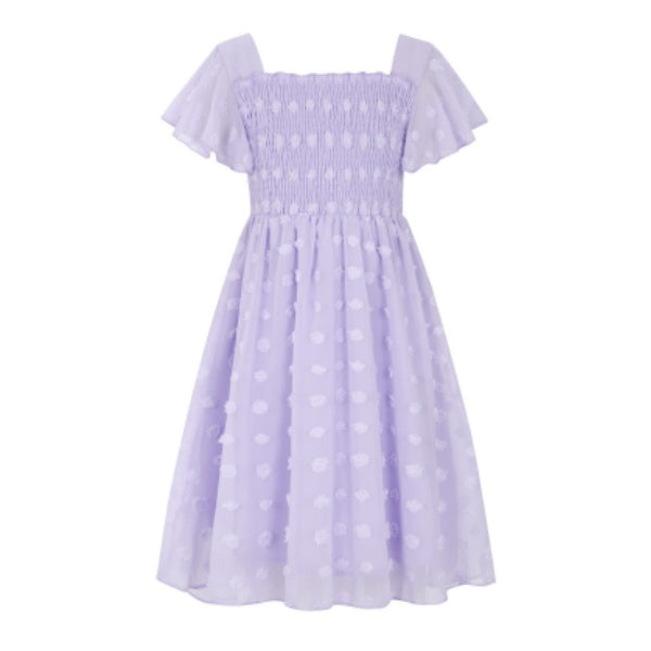 Aideaone Girls Chiffon Dress Flutter Ruffle Short Sleeve Kids Square Neck Frocks Purple 6-13Y