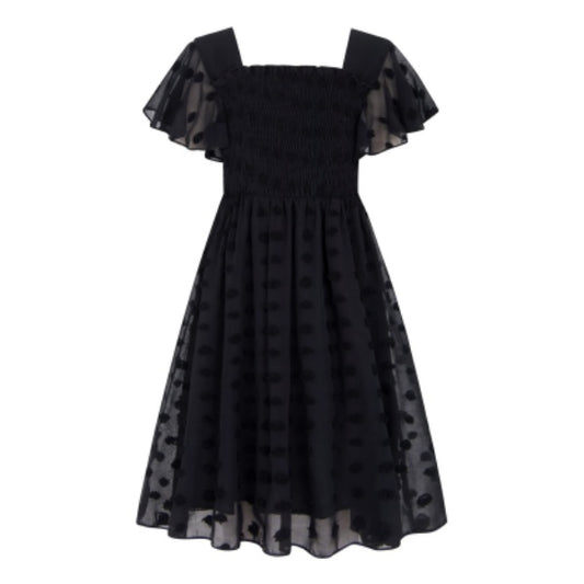 Aideaone Girls Chiffon Dress Flutter Ruffle Short Sleeve Kids Square Neck Frocks Purple 6-13Y