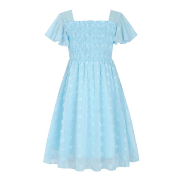 Aideaone Girls Chiffon Dress Flutter Ruffle Short Sleeve Kids Square Neck Frocks Purple 6-13Y