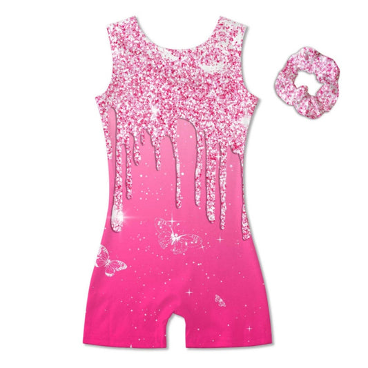 Aideaone Girl Gymnastic Leotards with Hair Scrunchie Sparkle Dance Unitards for 4-12Years