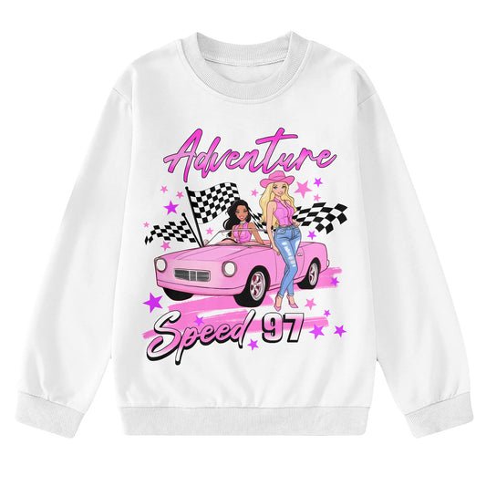 Aideaone Girls Sweatshirs Crewneck Cute Cartoon Graphic Pullover Long Sleeve Relaxed Fit Tops Rose Pink 5-14Years