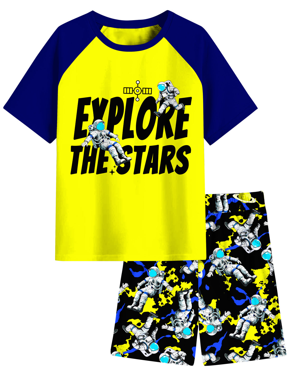 Aideaone Boys' Pajamas Set Short Sleeves Tops & Shorts 2-Piece Printed Kid Sleepwear Pajamas Set for Boys 6-14Y