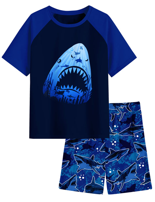 Aideaone Boys' Pajamas Set Short Sleeves Tops & Shorts 2-Piece Printed Kid Sleepwear Pajamas Set for Boys 6-14Y