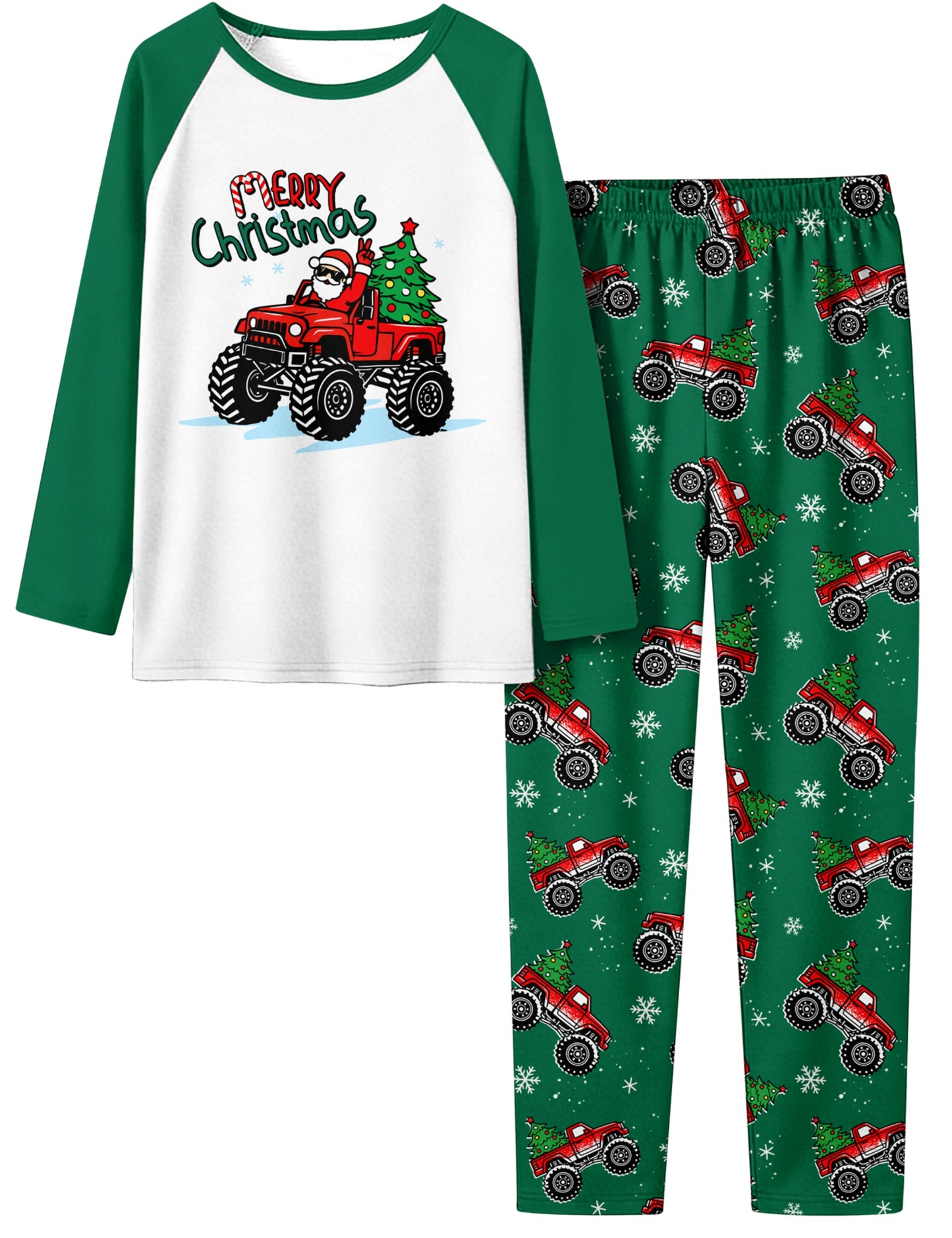Aideaone Boys' Christmas Pajamas Set Long Sleeves Tees & Pants 2-Piece Printed Kid Sleepwear Pajamas Set for Boys 7-14Y