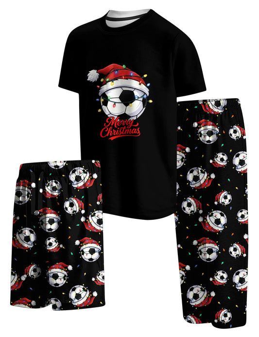 Aideaone Boys Pajamas Set Long Sleeves Tees & Pants 3-Piece Printed Kid Sleepwear Pajamas Set for Boys 7-14Y