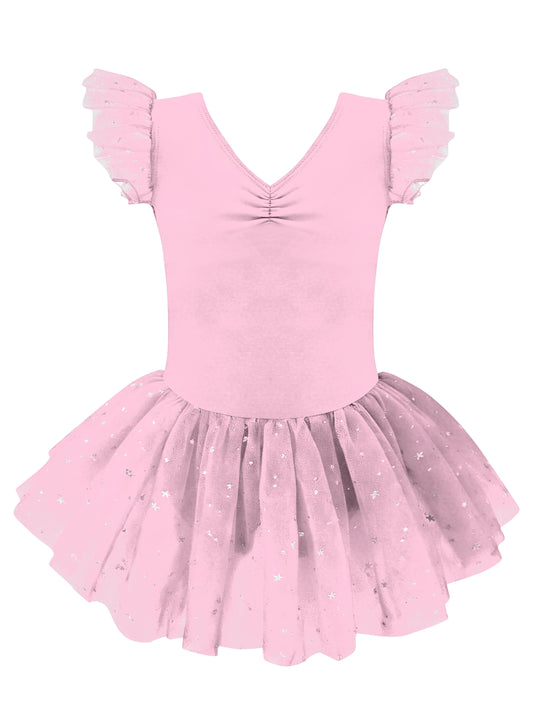 Aideaone Girls Ballet Leotards Toddler Ruffle Sleeve Dance Leotard with Tutu Skirt Kids Gymnastics Dancewear for Little Girls 2-9Y
