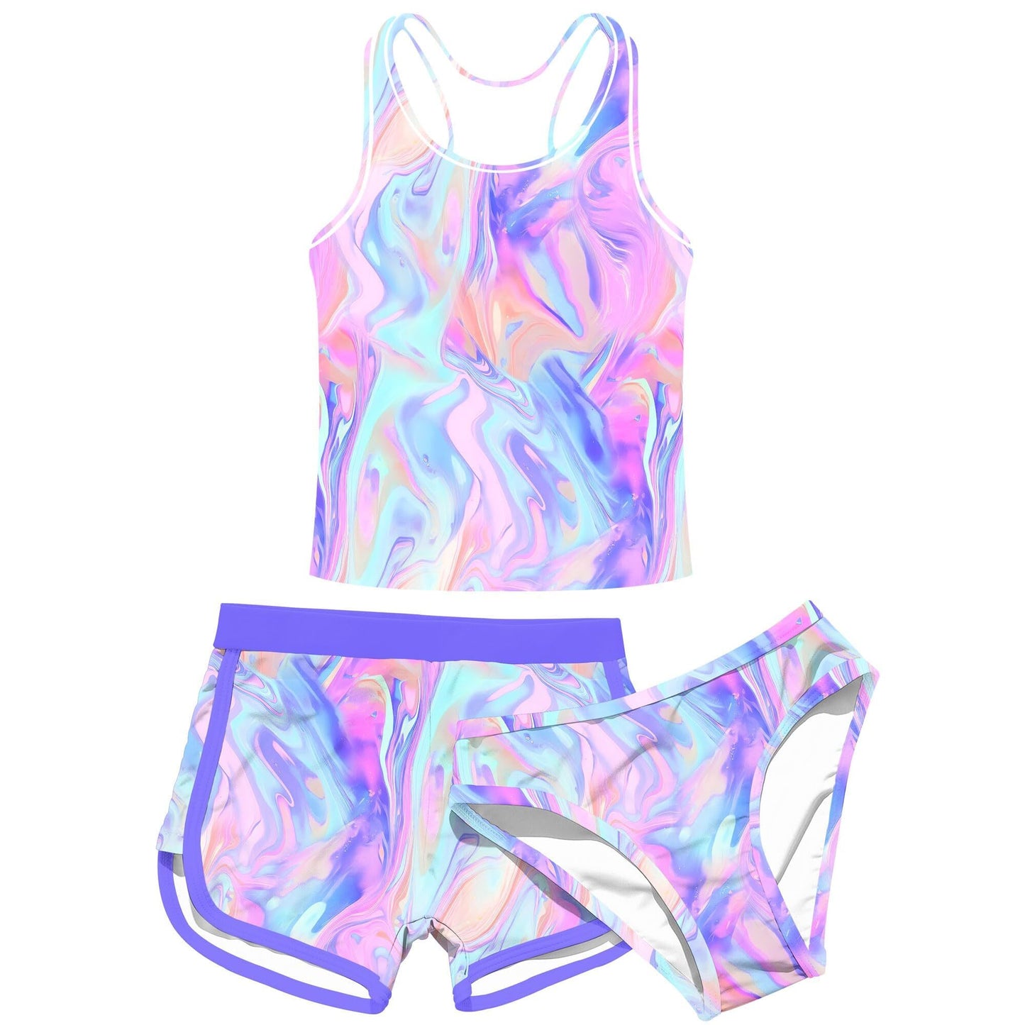 Girls Swimsuit 3 Piece Bathing Suit UPF 50+ Beach Tankini Sets Girls' Racerback Swimwear with Shorts 8-15 Years