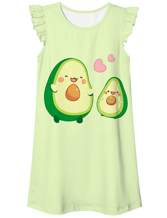 Aideaone Girls Pajamas Nightgowns Ruffle Sleeveless Nightdress Sleepwear Casual Thin Breathable Pajama Dresses