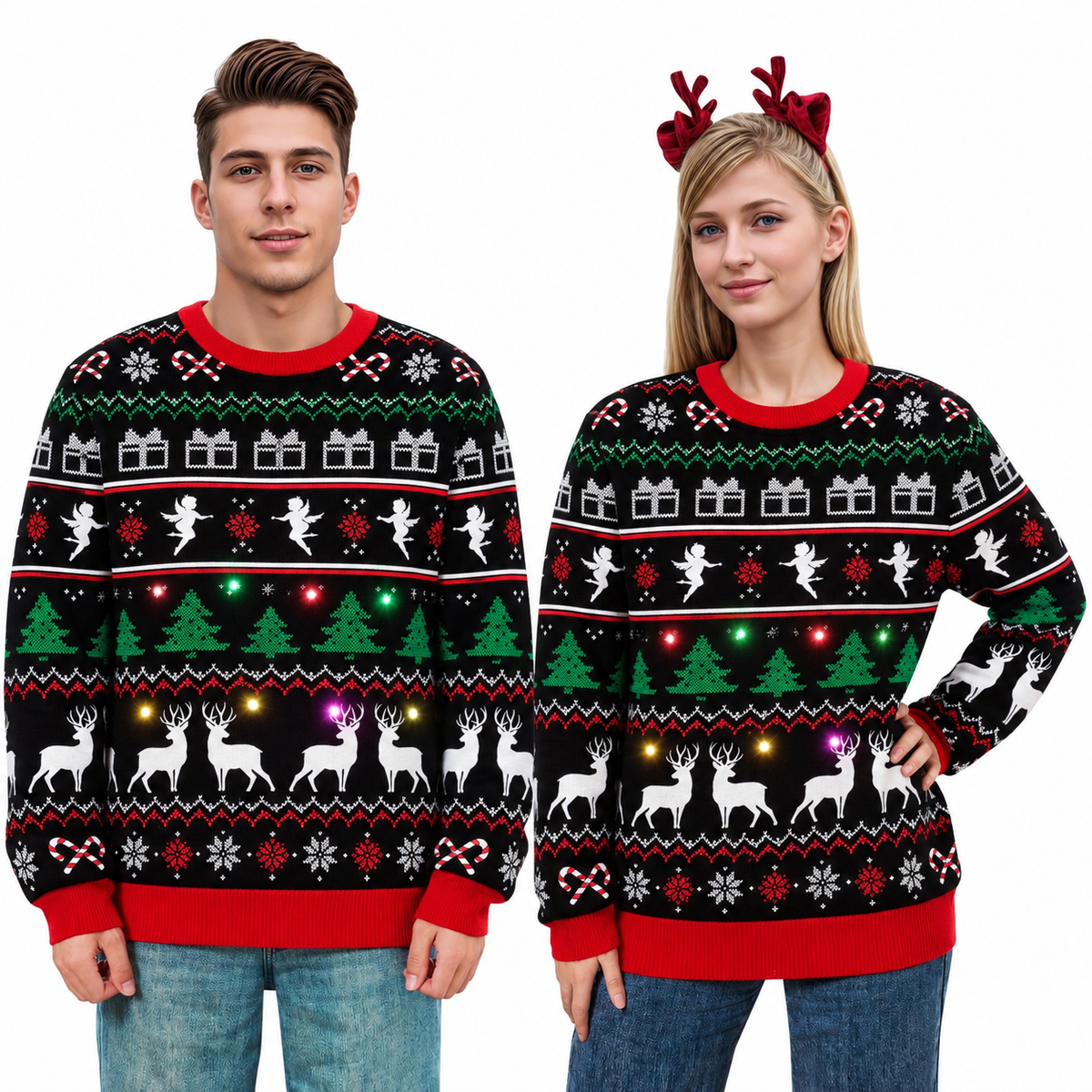 Aideaone Ugly Christmas Light up Sweater for Women/Men with Multi-Colored Led Flashing Lights Knitted Sweater