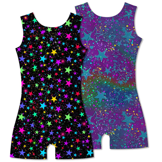 Aideaone 2 Pack Gymnastics Leotards for Girls Sparkly Toddler Biketards with Shorts Kids Unitard Dance Sportswear 3-10T