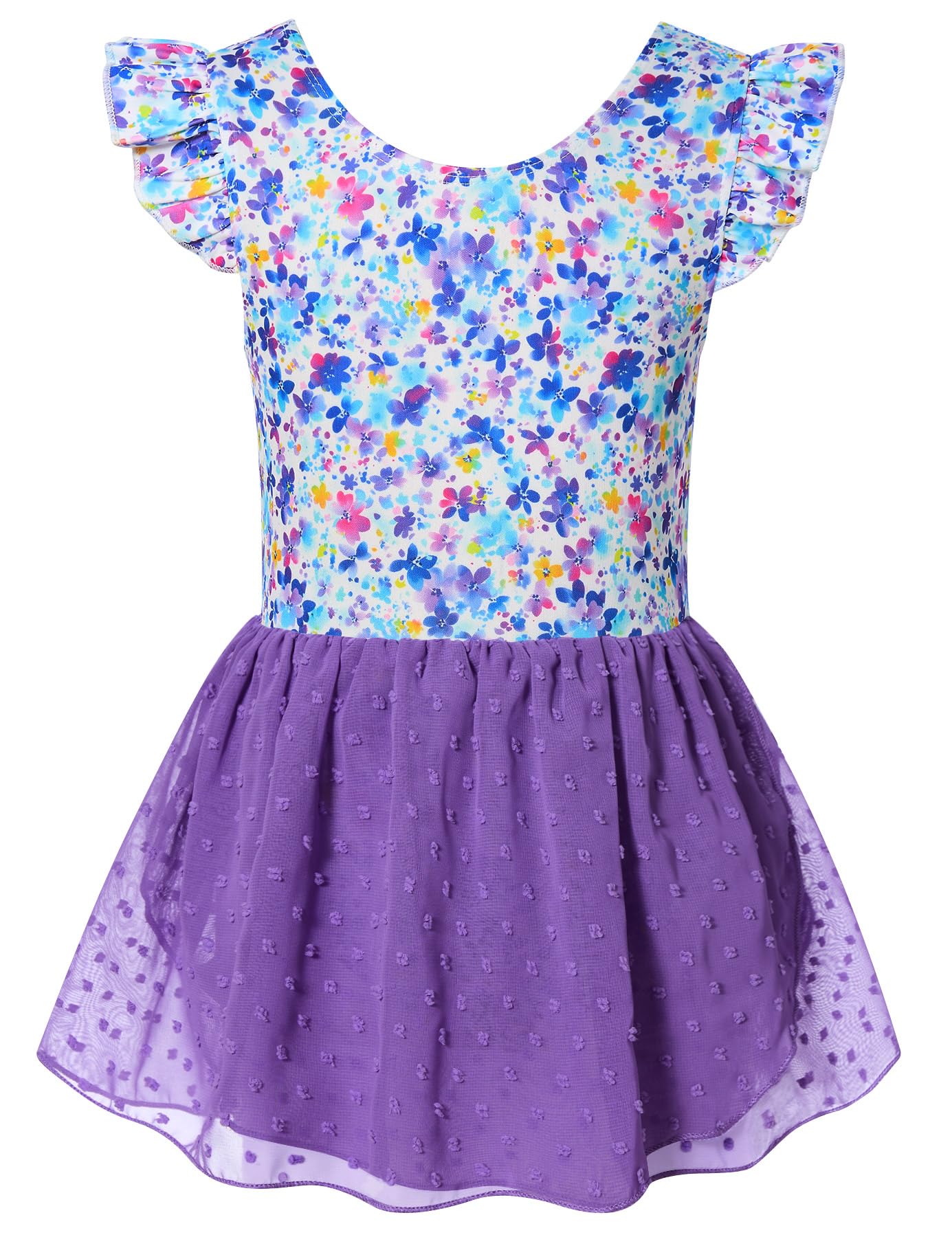 Aideaone Ballet Leotard for Girls Toddler Dance Dress Outfit with Skirt Ruffle Sleeve 3-8Y
