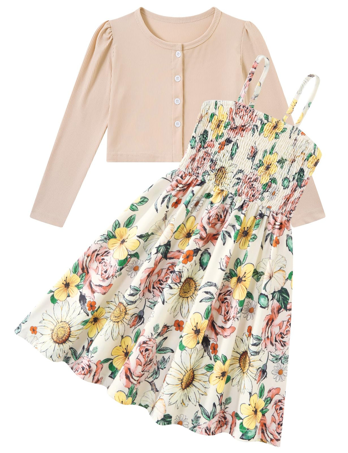 Aideaone Girls Casual Adjustable Strap Sleveless Dress Cardigan Set Size 5-12Y
