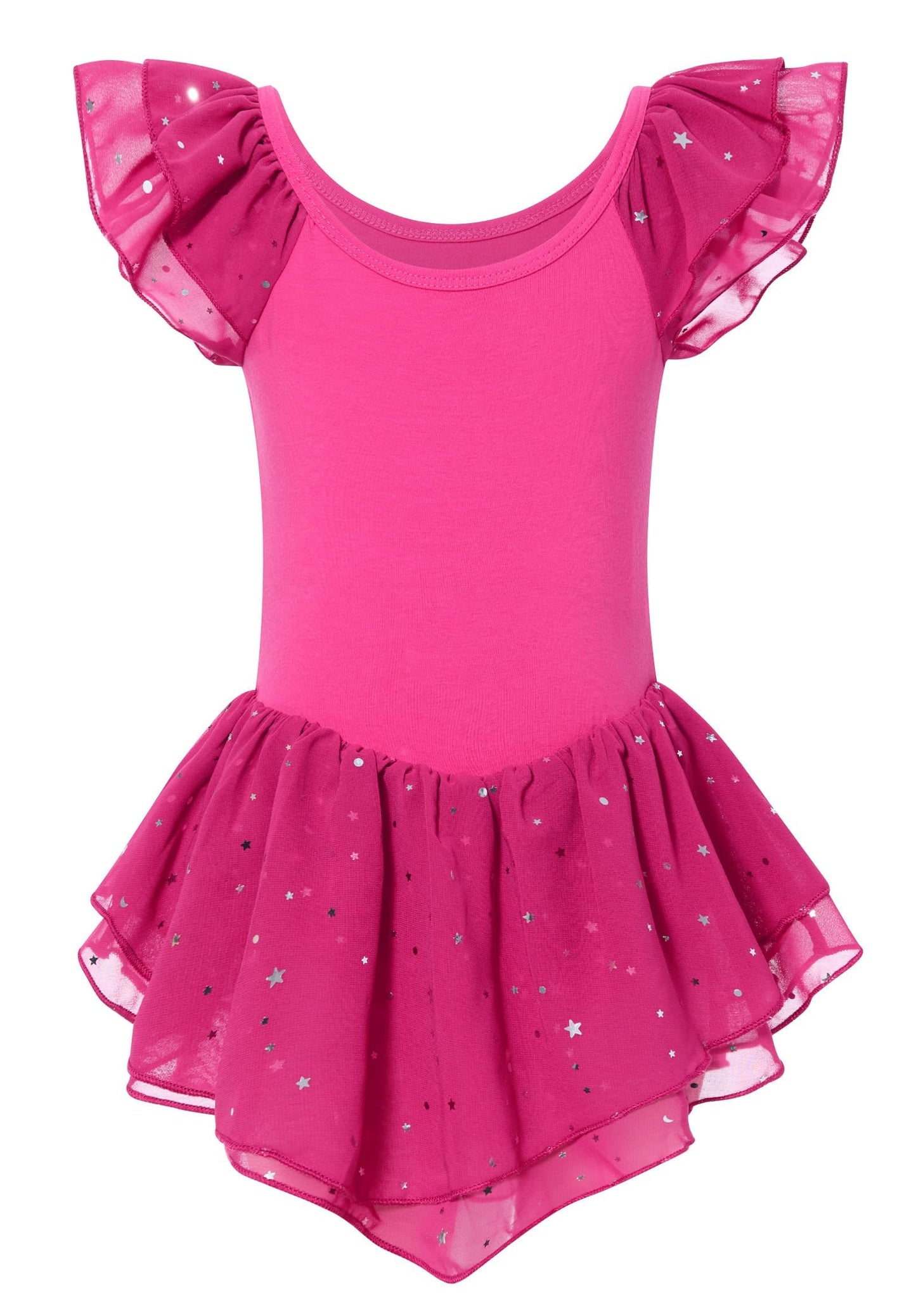 Aideaone Girls Ballet Dance Dress Toddler Leotards Ruffle Sleeve Shiny Ballet Tutu Skirt Pink 2-9T