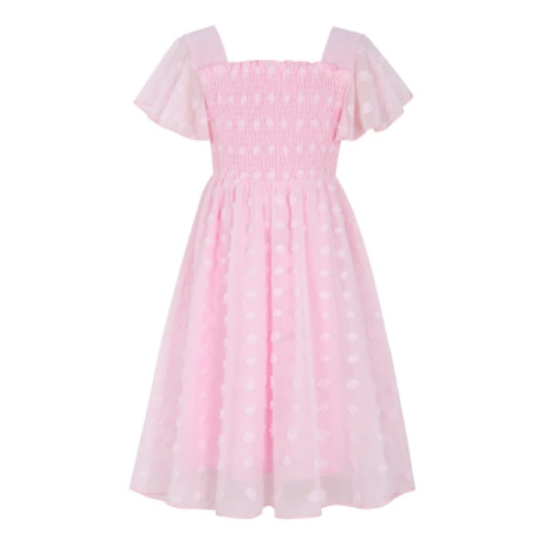 Aideaone Girls Chiffon Dress Flutter Ruffle Short Sleeve Kids Square Neck Frocks Purple 6-13Y