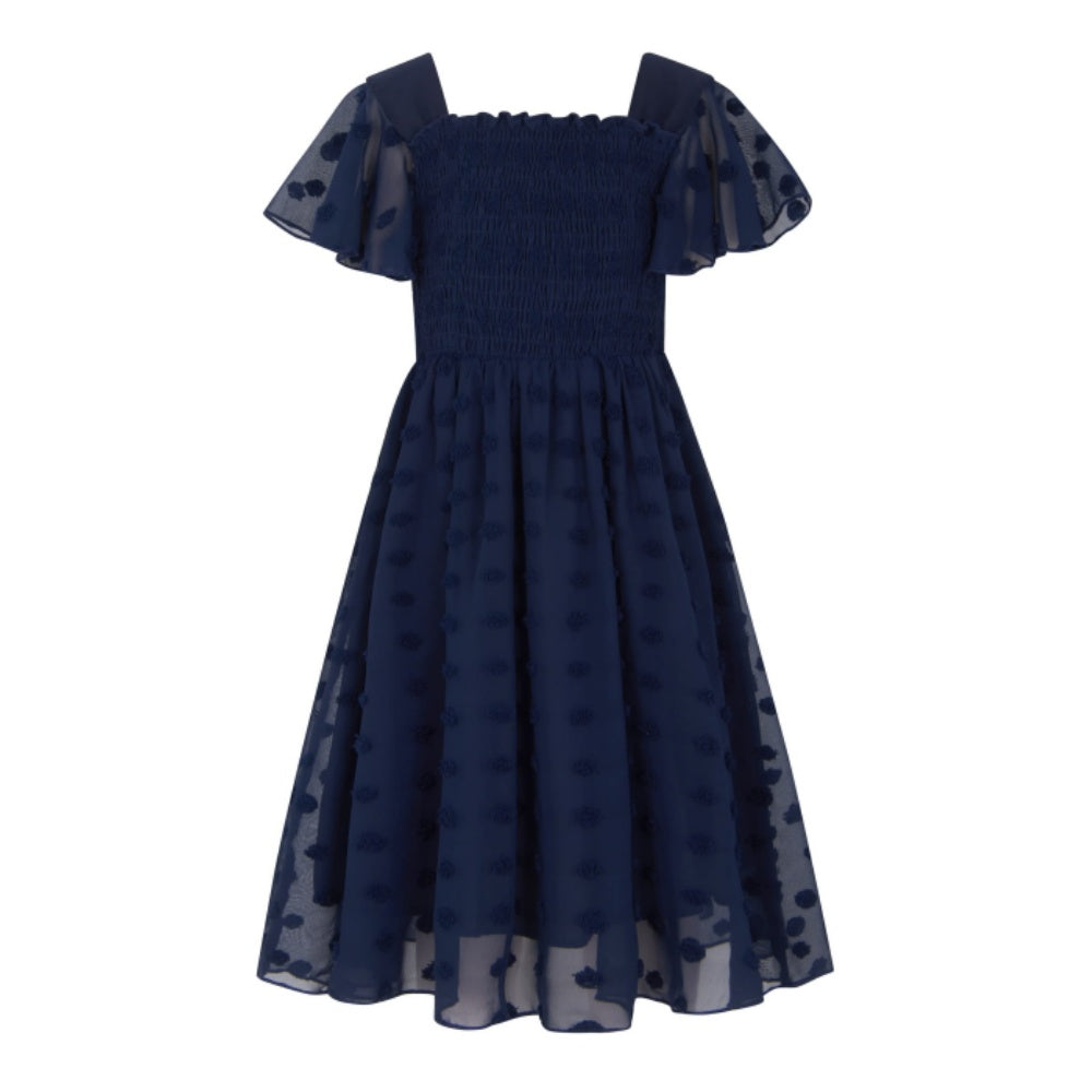 Aideaone Girls Chiffon Dress Flutter Ruffle Short Sleeve Kids Square Neck Frocks Purple 6-13Y