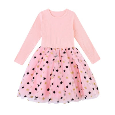 Aideaone Girls Dresses Long Sleeve Tutu Dress Fluffy Tulle Fall Winter Dresses Pink 4-8 Years