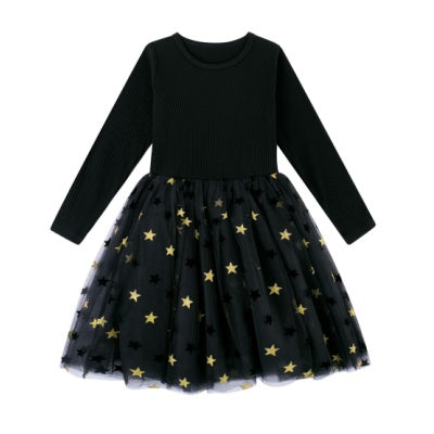 Aideaone Girls Dresses Long Sleeve Tutu Dress Fluffy Tulle Fall Winter Dresses Pink 4-8 Years