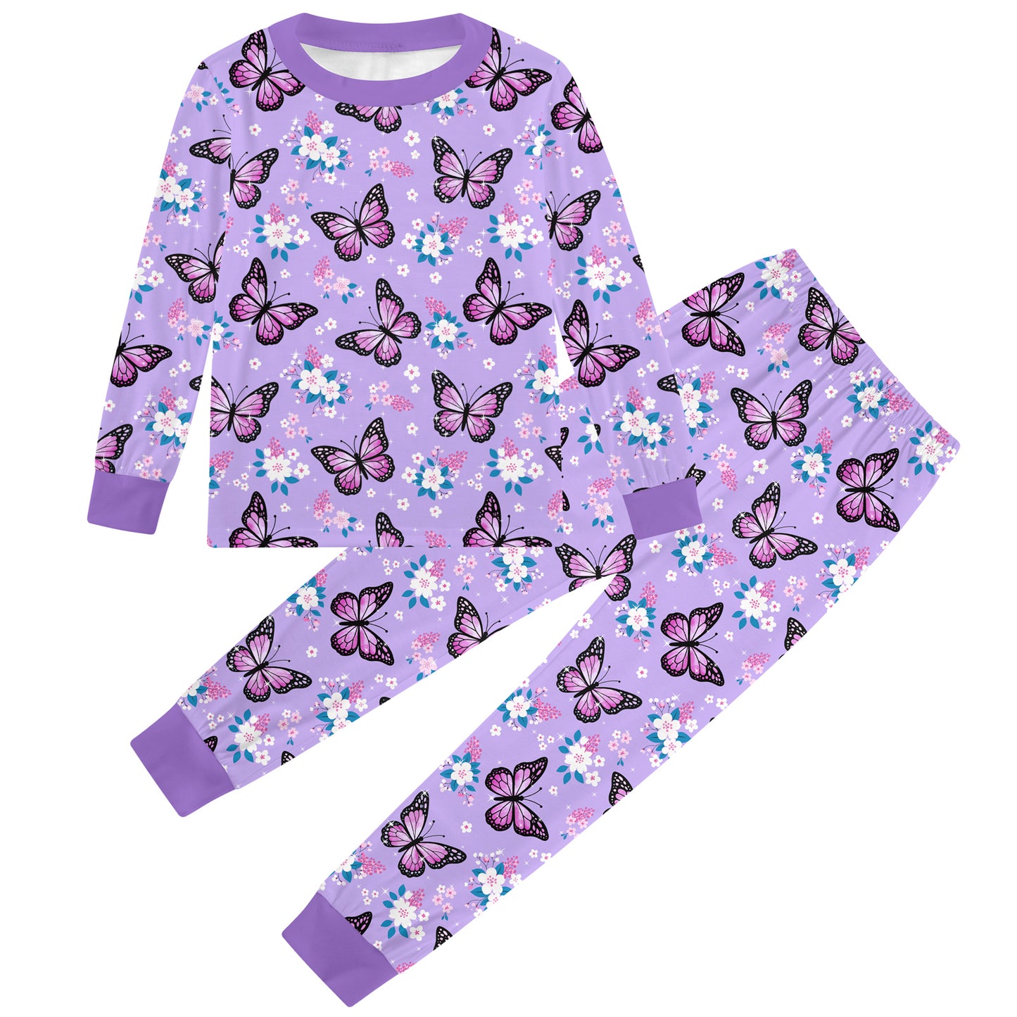 Aideaone Pajama Set Kids 2 Piece Long Sleeve Unisex Boys Girls Soft Stretchy Sleepwear Ages 2 to 8