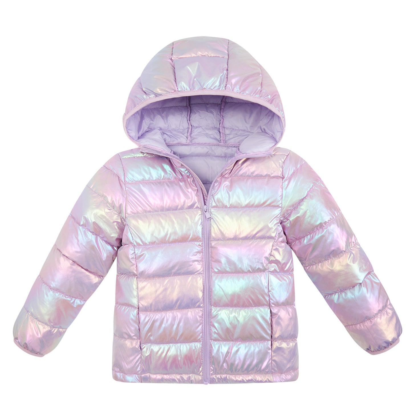 Aideaone Girls Puffer Jacket Packable Lightweight Down-Alternative Hooded Winter Coat Shiny Outerwear for Kids 10-12Years
