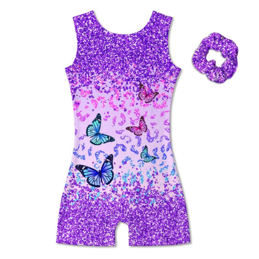 Aideaone Girl Gymnastic Leotards with Hair Scrunchie Sparkle Dance Unitards for 4-12Years