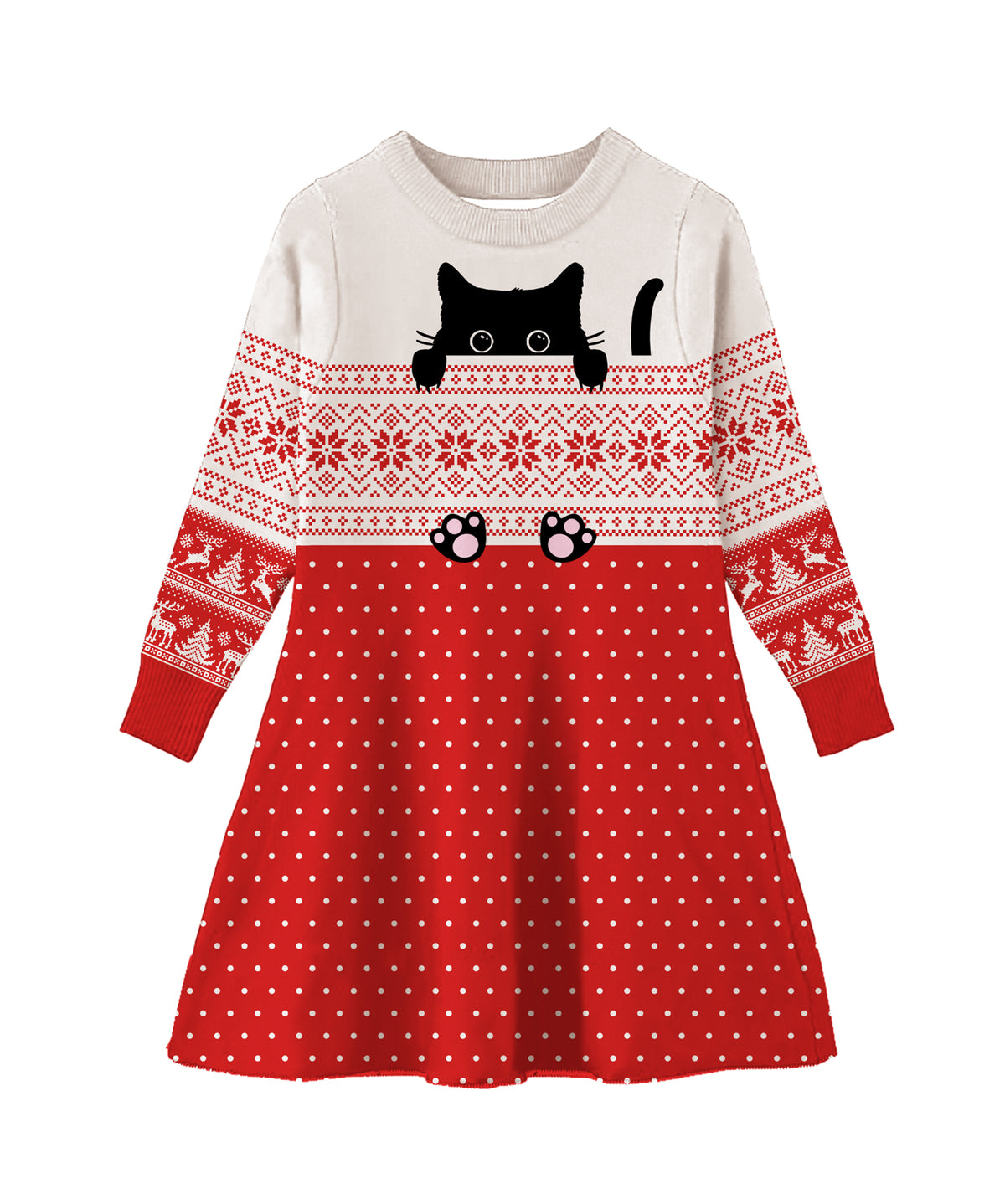 Aideaone Girls Sweater Dress Little Girls Christmas Knit Dresses Long Sleeve Xmas Cartoon Snowflake Print A Line Casual Holiday Party Sundress For 4-11Y