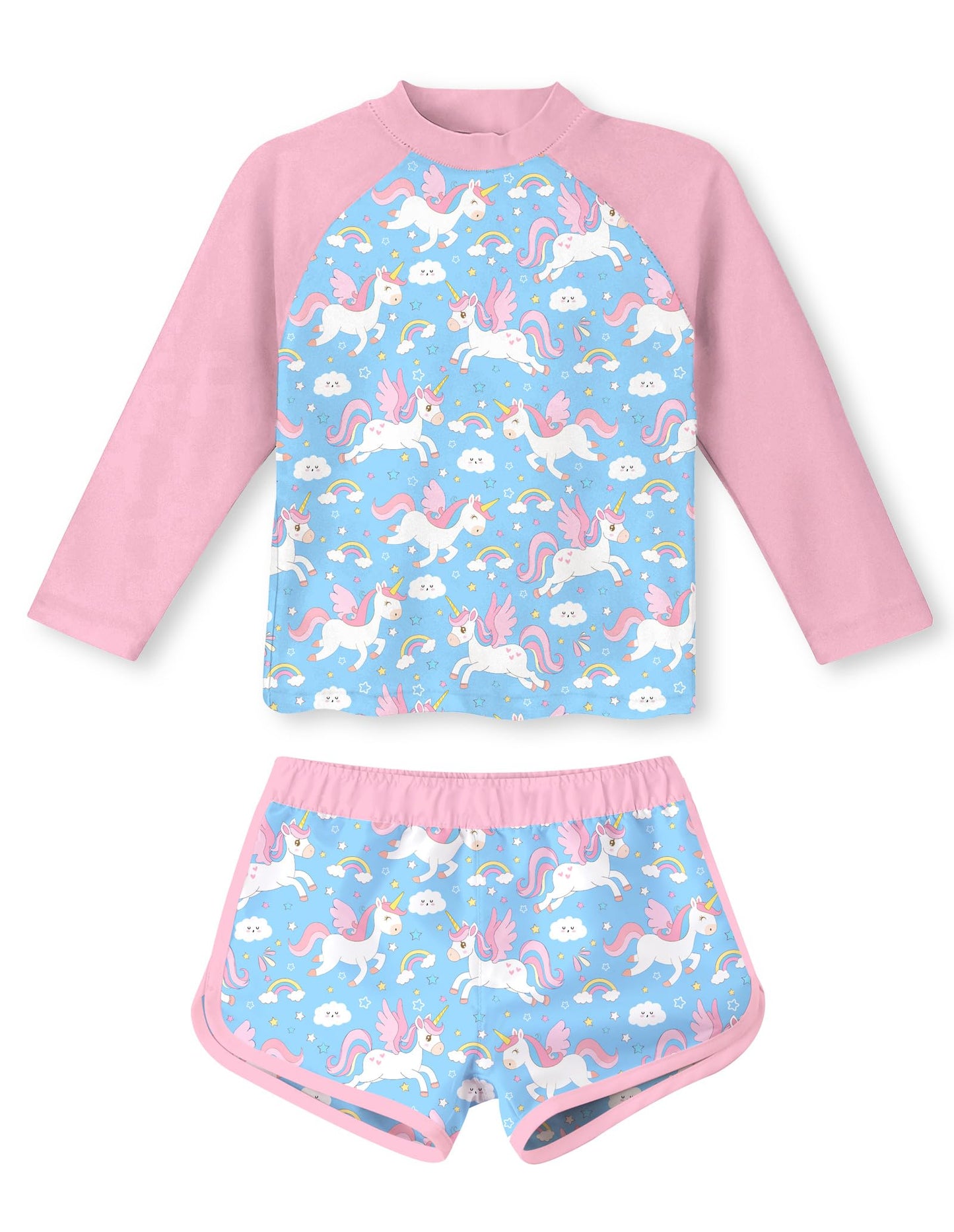 Aideaone Girls Rash Guard Swimsuit Long Sleeve Bathing Suit 2-Piece Set 3-10 Years