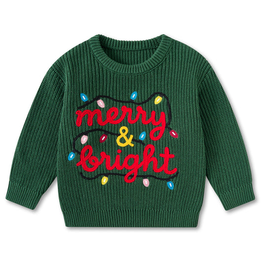 Aideaone Toddler Baby Boy Girl Christmas Sweater Letter Embroidery Pullover Sweatshirt Warm Crewneck Long Sleeve Tops for Infant 9M-3T
