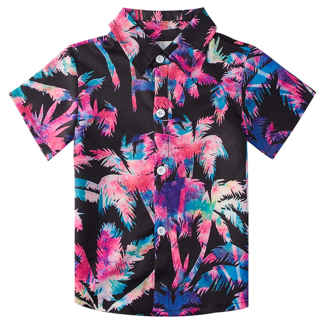Aideaone Boy's Button Down Hawaiian Shirts Short Sleeve Cool Cartoon Print Tops for 7-14 Years