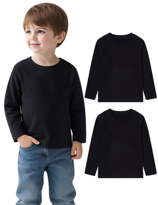 Aideaone Toddler Boys Long Sleeve Shirts Kids Basic Cotton T-Shirts 2PC Crewneck Tees for Boys 2-7T