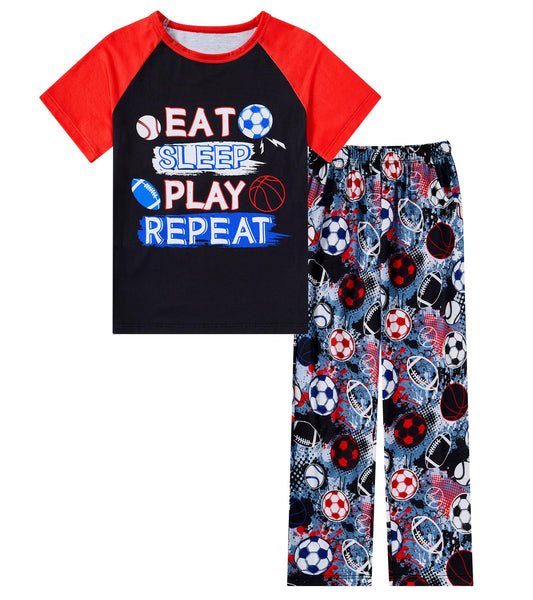 Aideaone Boys' Pajamas Set Short Sleeves Tops & Long Pants 2-Piece Printed Kid Sleepwear Pajamas Set for Boys 6-14Y