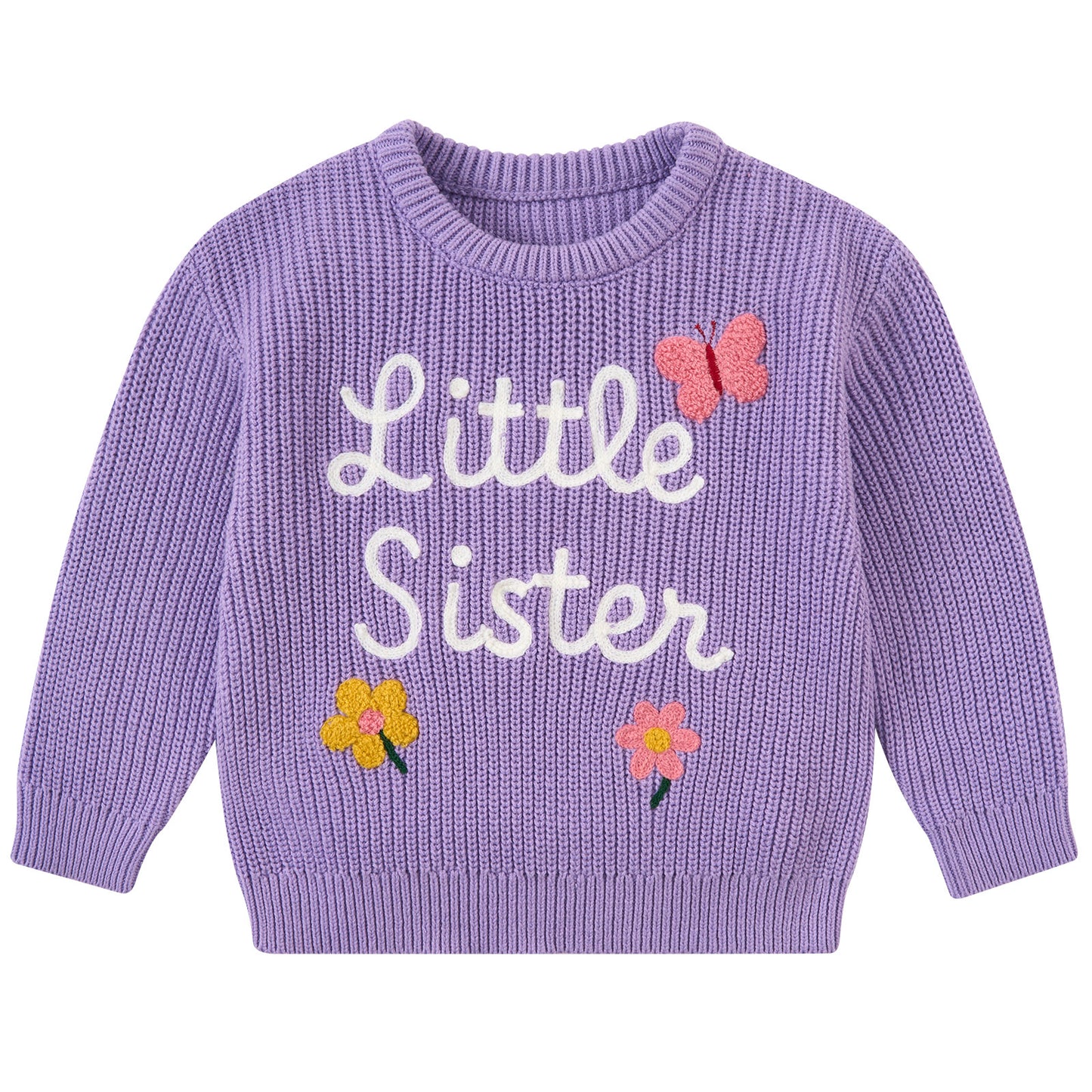 Aideaone Toddler Baby Girl Knit Sweater Big Sister Little Sister Matching Outfits Long Sleeve Pullover Sweatshirt for Infant 12M-4T