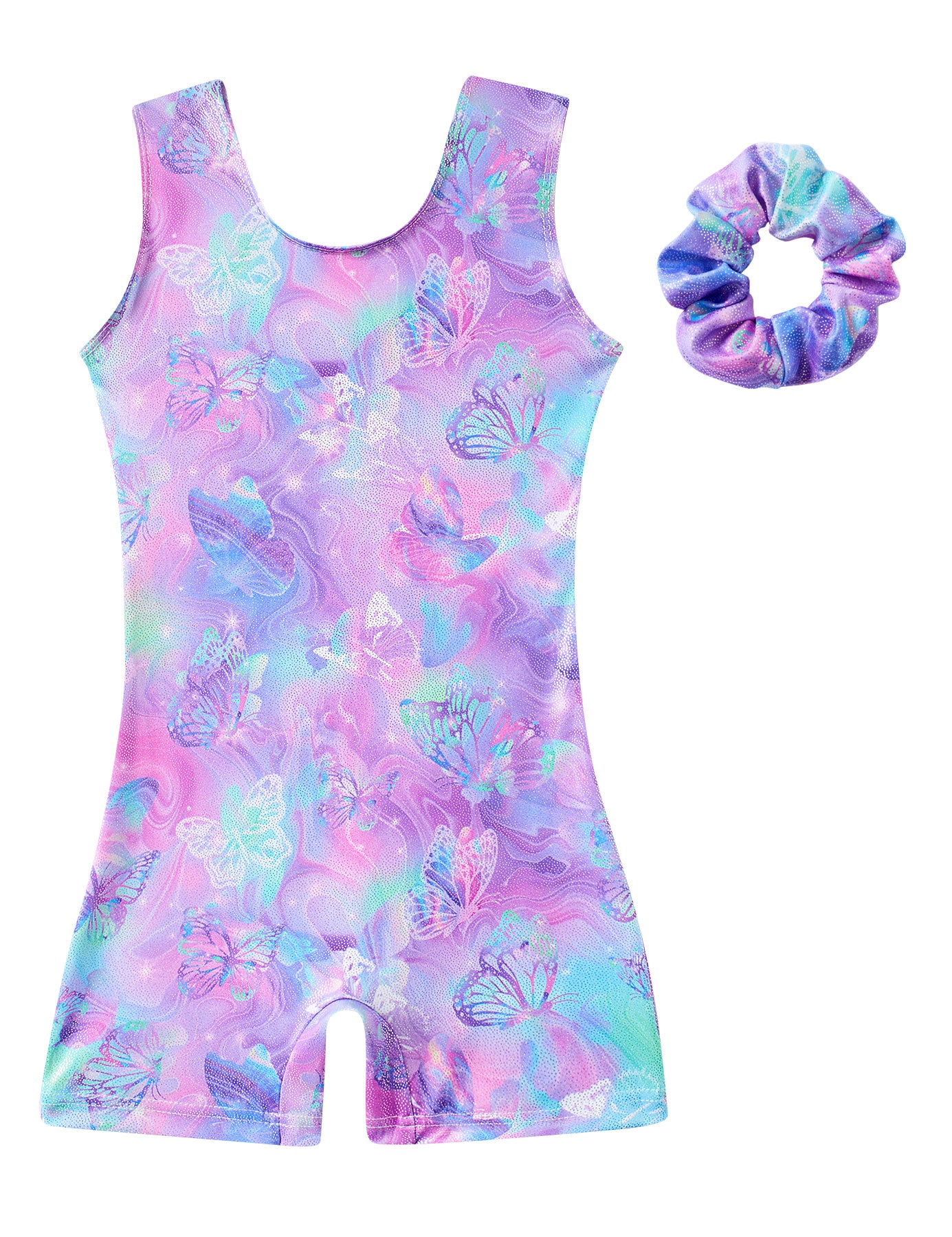 Aideaone Girl Gymnastic Leotards with Hair Scrunchie Sparkle Dance Unitards for 4-12Years