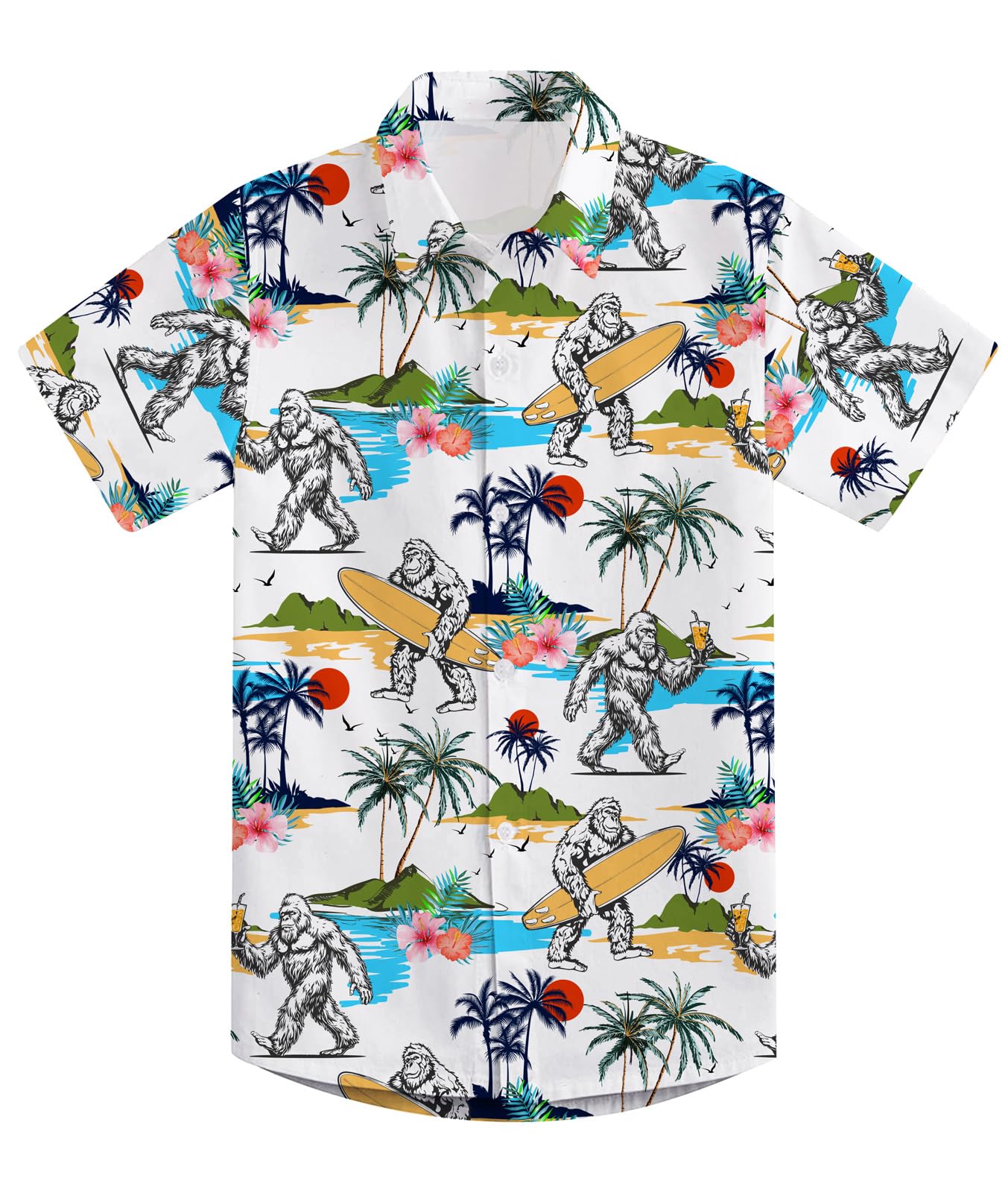 Aideaone Boy's Button Down Hawaiian Shirts Short Sleeve Cool Cartoon Print Tops for 7-14 Years