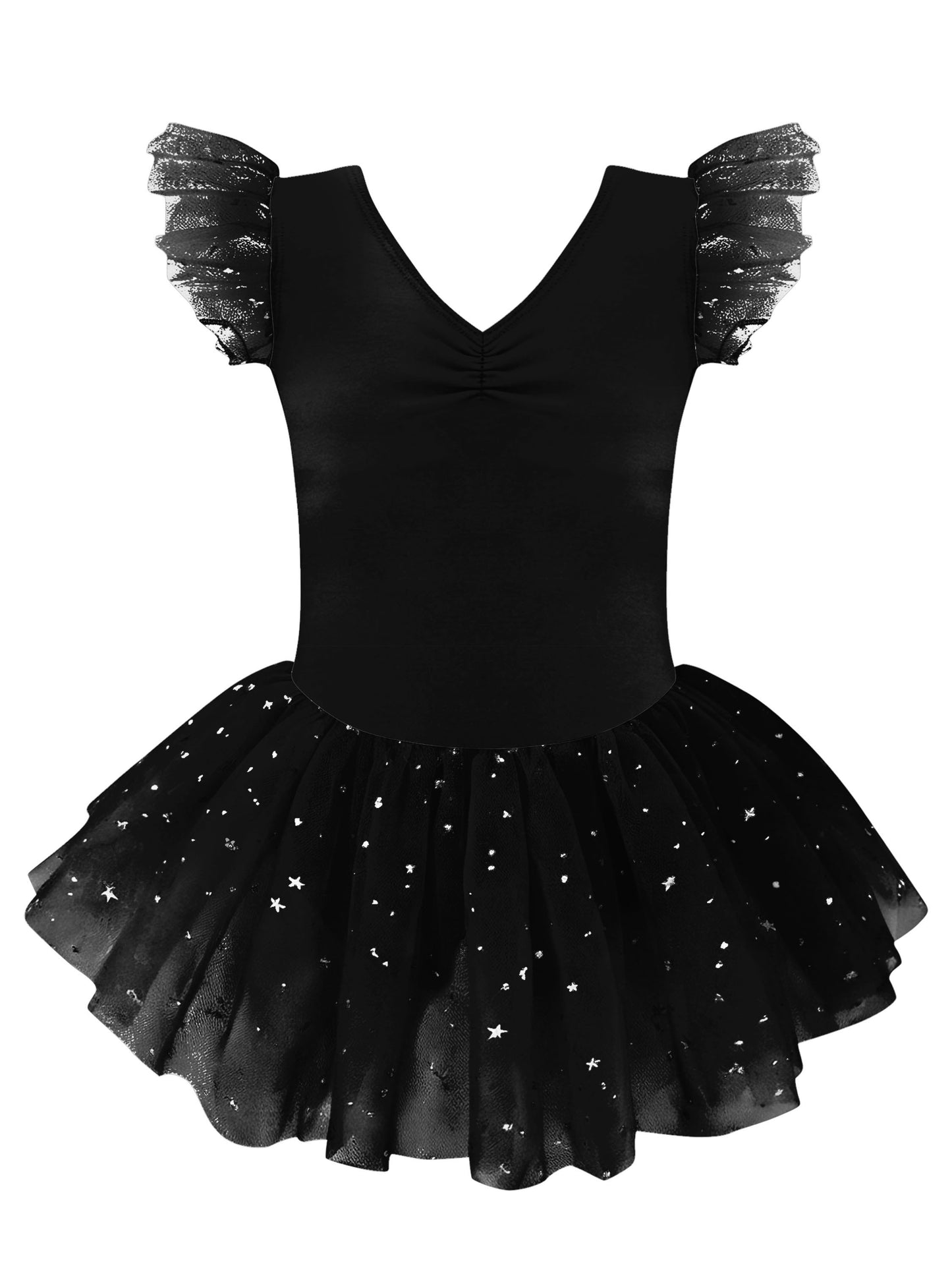Aideaone Girls Ballet Leotards Toddler Ruffle Sleeve Dance Leotard with Tutu Skirt Kids Gymnastics Dancewear for Little Girls 2-9Y