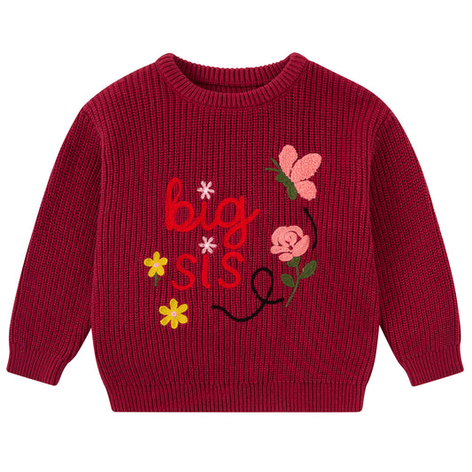 Aideaone Toddler Baby Girl Knit Sweater Big Sister Little Sister Matching Outfits Long Sleeve Pullover Sweatshirt for Infant 12M-4T