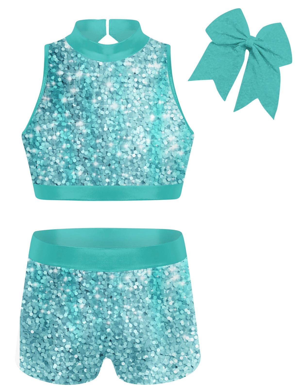 Aideaone Gymnastics Leotards for Girls with Shorts Sparkly Ballet Dance Unitards Biketards 5-10Y