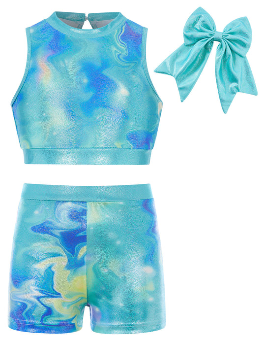 Aideaone Gymnastics Leotards for Girls with Shorts Sparkly Ballet Dance Unitards Biketards 5-10Y
