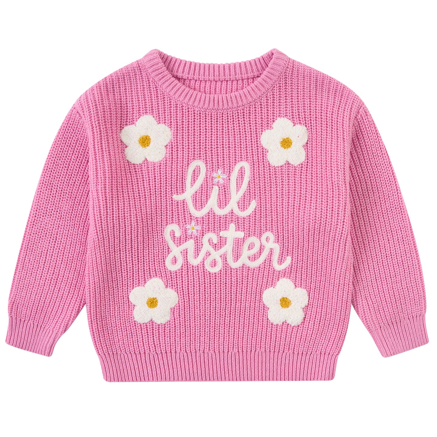 Aideaone Toddler Baby Girl Knit Sweater Big Sister Little Sister Matching Outfits Long Sleeve Pullover Sweatshirt for Infant 12M-4T