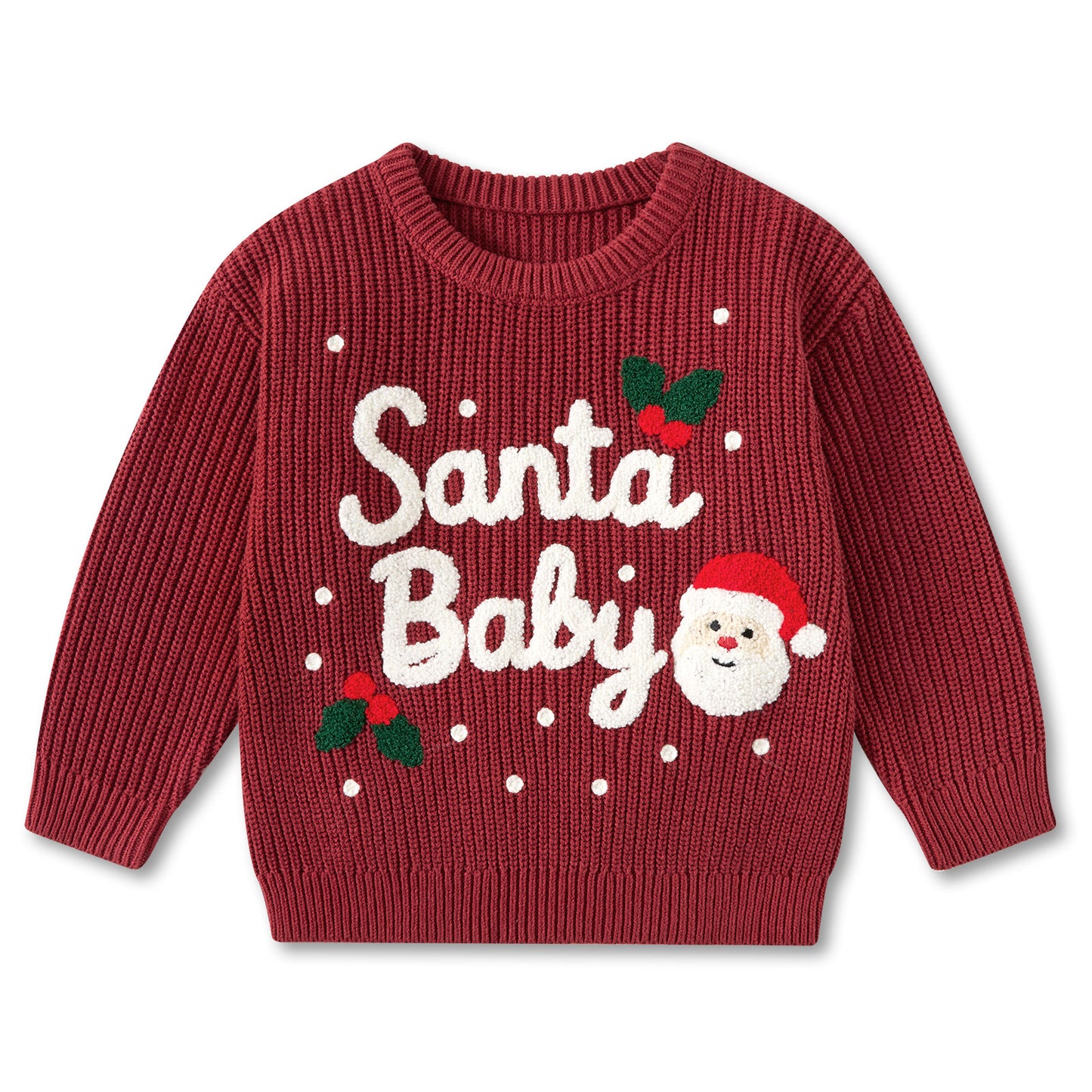 Aideaone Toddler Baby Boy Girl Christmas Sweater Letter Embroidery Pullover Sweatshirt Warm Crewneck Long Sleeve Tops for Infant 9M-3T