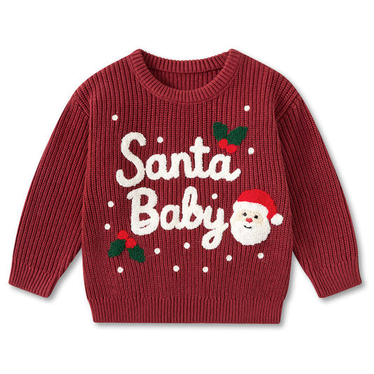 Aideaone Toddler Baby Boy Girl Christmas Sweater Letter Embroidery Pullover Sweatshirt Warm Crewneck Long Sleeve Tops for Infant 9M-3T