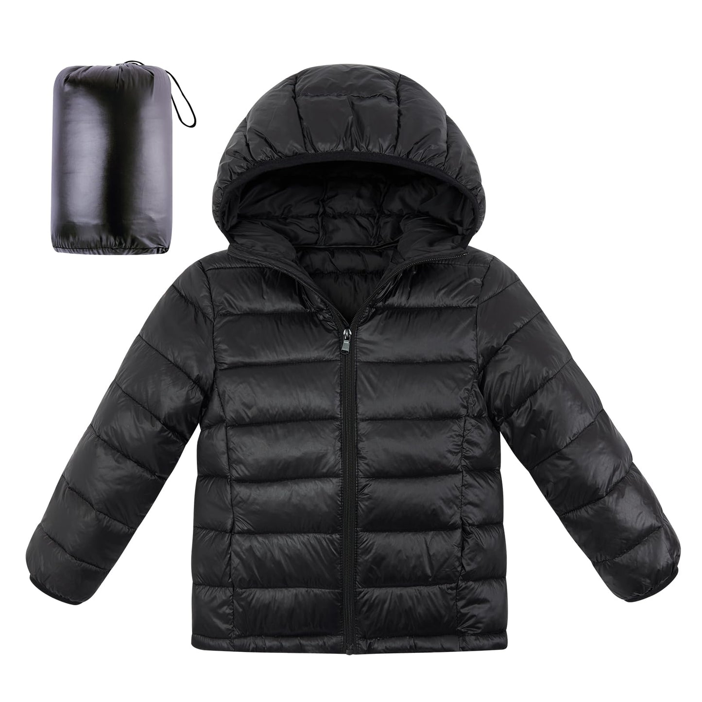 Aideaone Girls Puffer Jacket Packable Lightweight Down-Alternative Hooded Winter Coat Shiny Outerwear for Kids 10-12Years