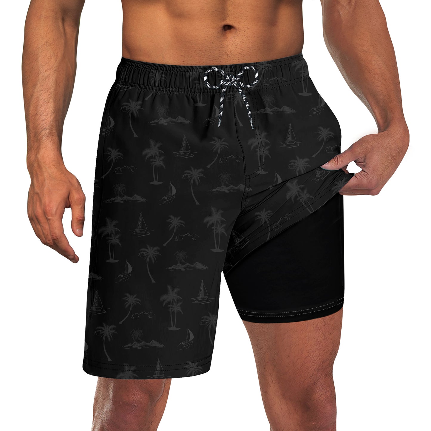 Aideaone Men's Swim Trunks with Compression Liner 9" Quick Dry Board Shorts Swimsuit Swimwear Bathing Suit