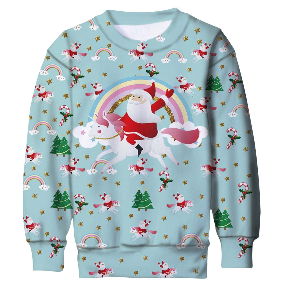 Aideaone Boys Girls Ugly Christmas Sweatshirt Kids 3D Graphic Xmas Pullover Long Sleeve Sizes 4‑16T
