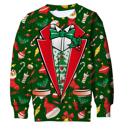 Aideaone Boys Girls Ugly Christmas Sweatshirt Kids 3D Graphic Xmas Pullover Long Sleeve Sizes 4‑16T