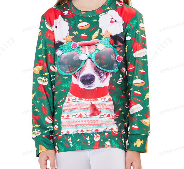 Aideaone Boys Girls Ugly Christmas Sweatshirt Kids 3D Graphic Xmas Pullover Long Sleeve Sizes 4‑16T