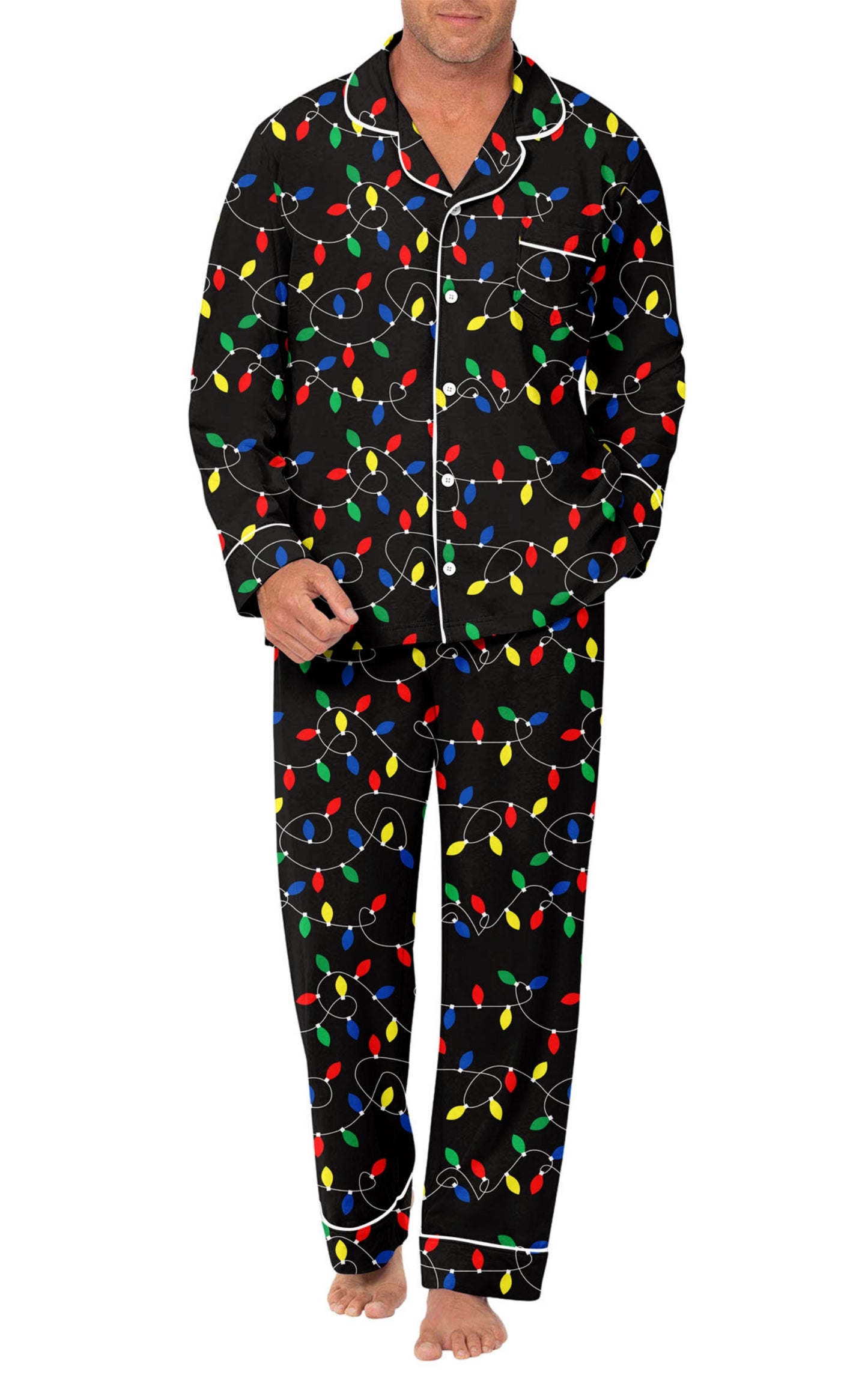 Aideaone 2 Piece Men's Pajamas Set Button Down Sleepwear Long Sleeve Pjs Set Soft Loungewear with Pockets Size M-XXL