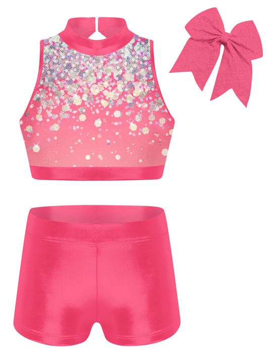 Aideaone Gymnastics Leotards for Girls with Shorts Sparkly Ballet Dance Unitards Biketards 5-10Y
