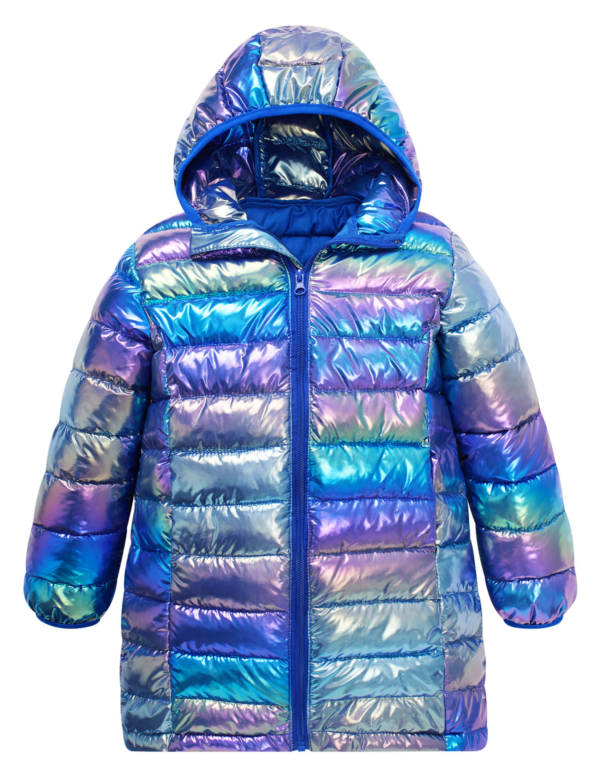 Aideaone Girls Winter Coat Hooded Metallic Mid Length Puffer Jacket Water Repellent 4-12 Years