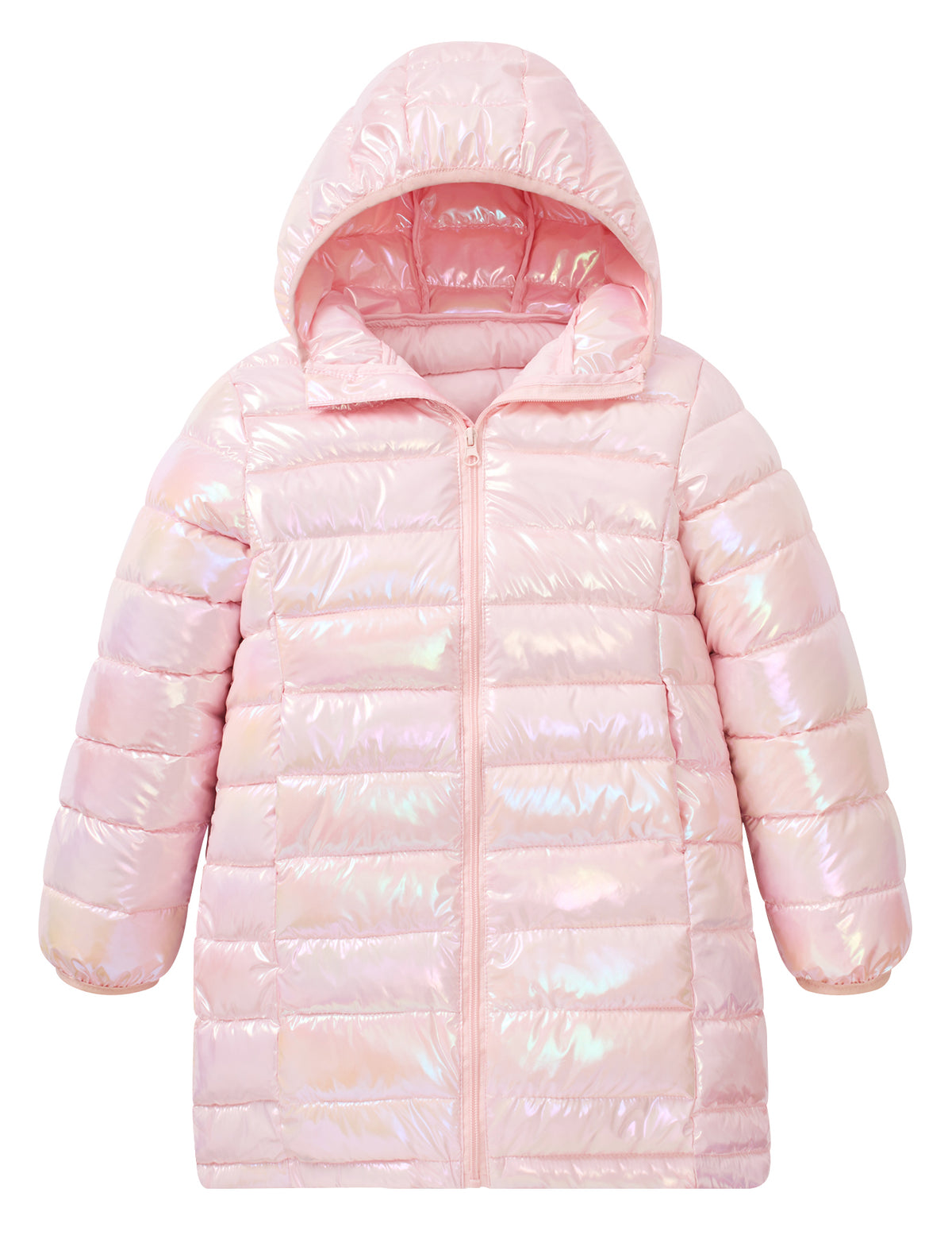 Aideaone Girls Winter Coat Hooded Metallic Mid Length Puffer Jacket Water Repellent 4-12 Years